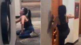 VIRAL pe TikTok: O tânără cu alcoolemie record a fost filmată când distruge o uşă, într-un hotel din Sibiu